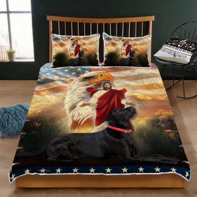 3D Black Labrador Dog Jesus Eagle Quilt Bedding Set – Perfect Christmas Gift 2