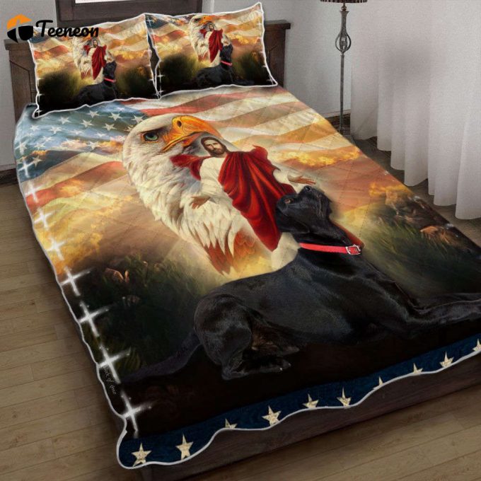 3D Black Labrador Dog Jesus Eagle Quilt Bedding Set – Perfect Christmas Gift 1