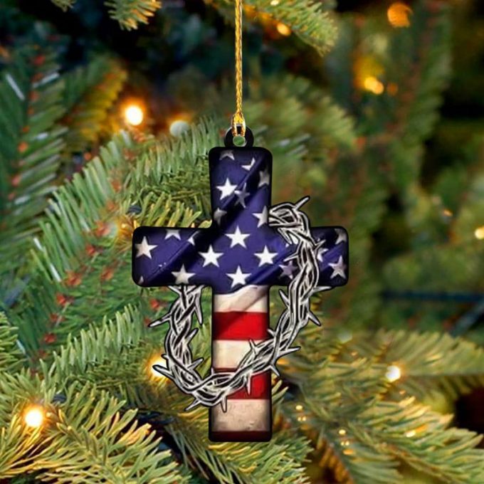 American Flag Christian Cross Ornament Faith In Jesus Religious Ornaments For Christmas 1