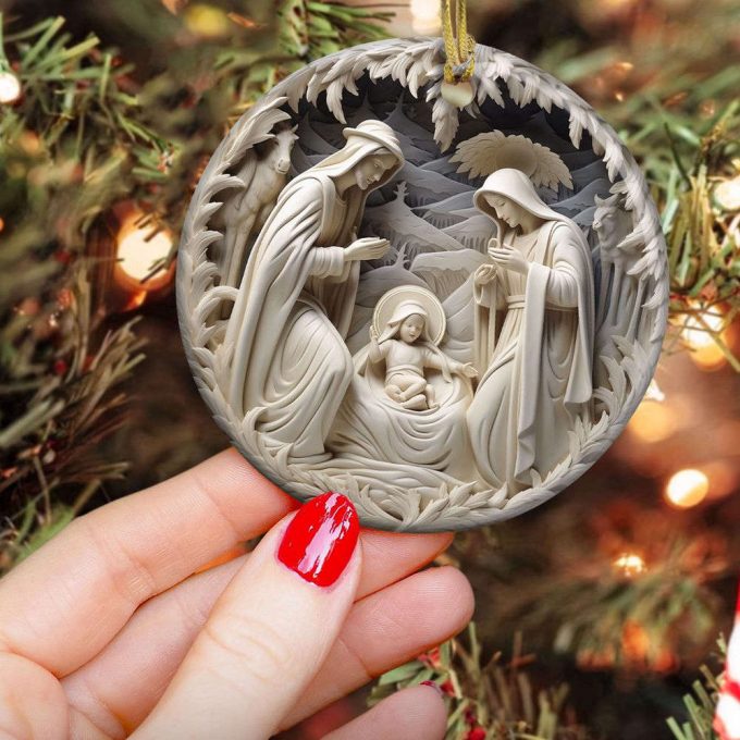 Birth Of Jesus - Personalized Ceramic Ornament 3