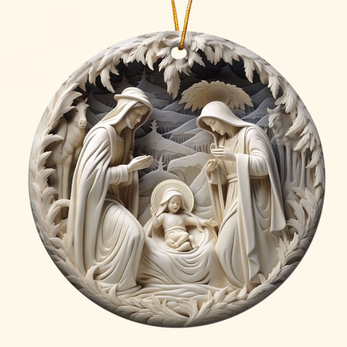 Birth Of Jesus - Personalized Ceramic Ornament 4