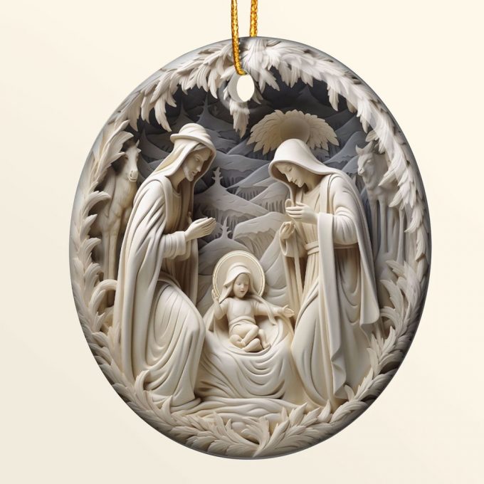 Birth Of Jesus - Personalized Ceramic Ornament 5