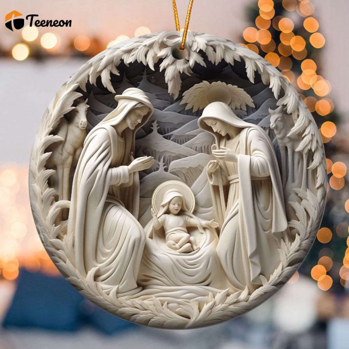 Birth Of Jesus - Personalized Ceramic Ornament 1