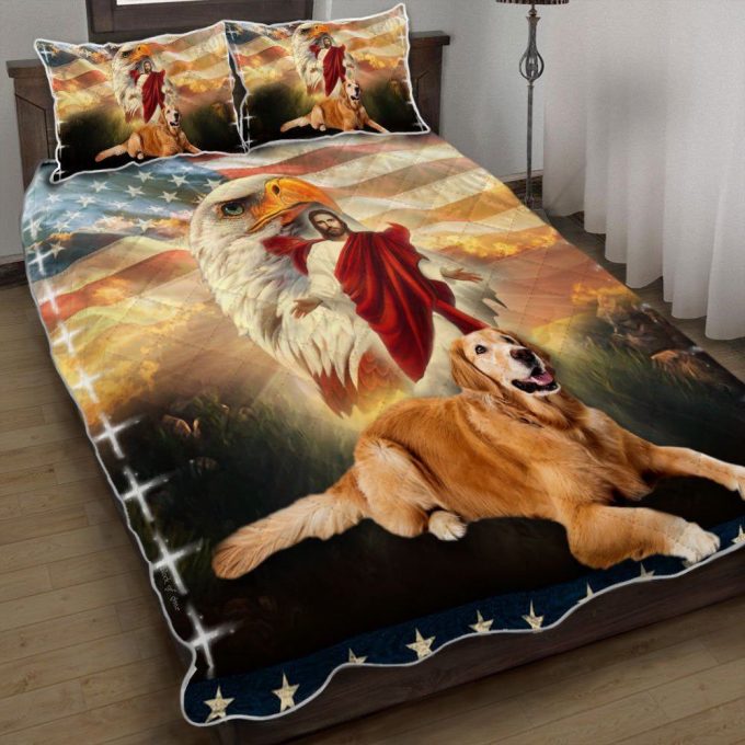 3D Golden Retriever Jesus Eagle Quilt Bedding Set - Perfect Christmas Gift! 2