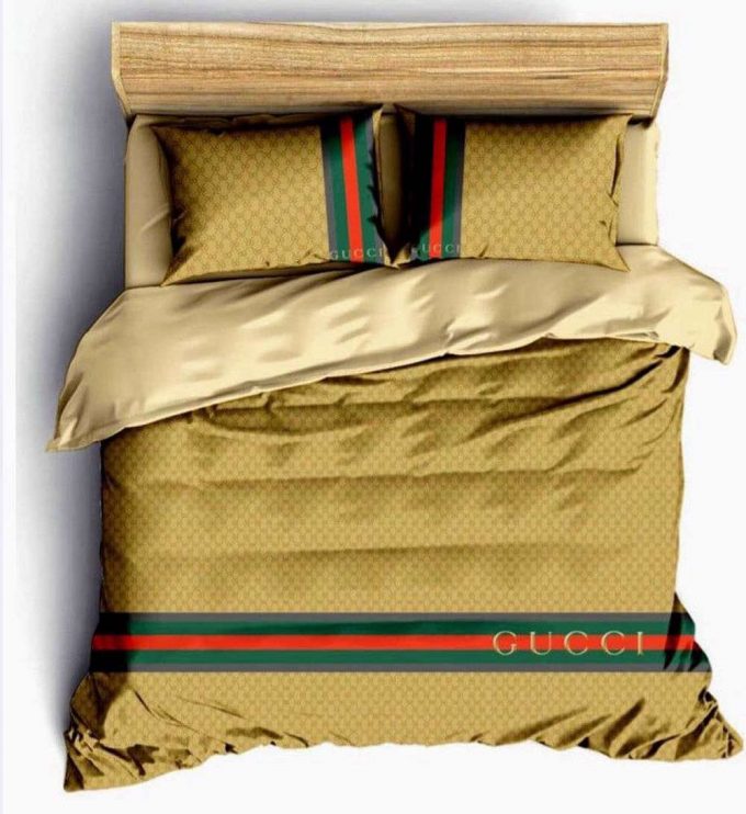 Gucci Gold Duvet Cover And Pillow Case Bedding Set 2