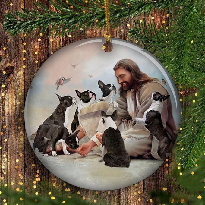 Jesus And Boston Terrier Christmas Ornament Xmas Christian Boston Terrier Decorations 1