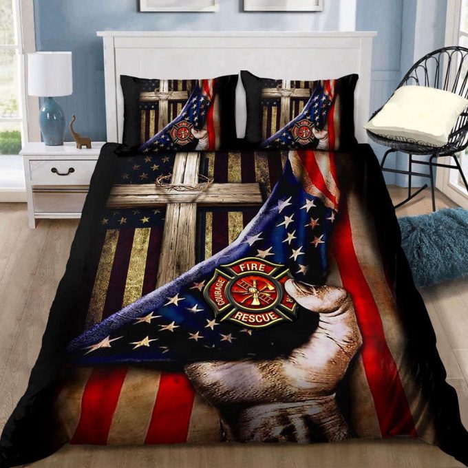 Jesus Christ Proud American Firefighter Bedding Set Gift 2