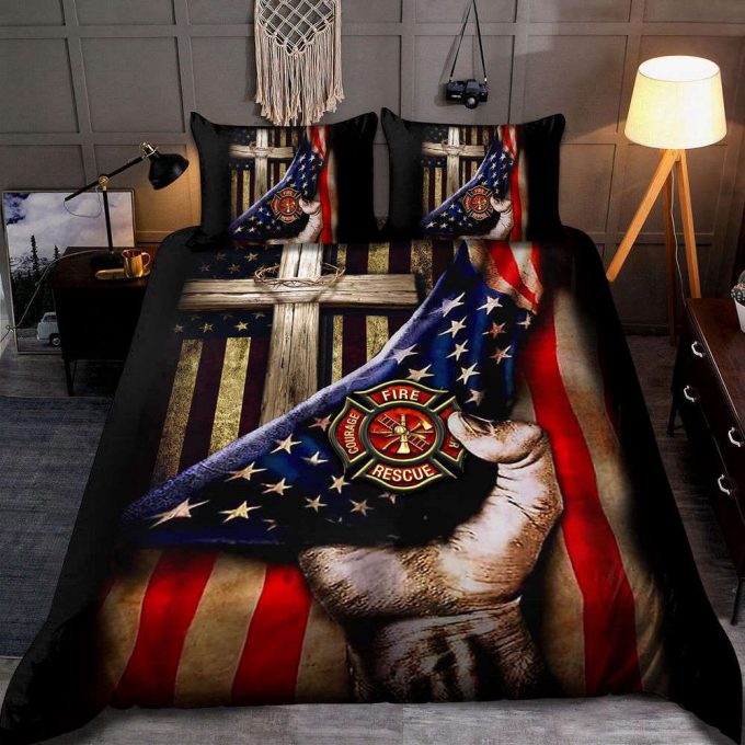 Jesus Christ Proud American Firefighter Bedding Set Gift 4