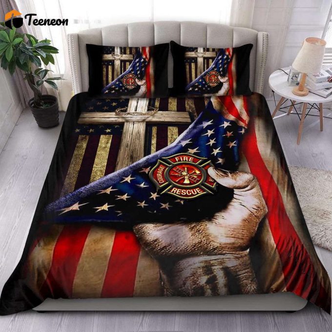 Jesus Christ Proud American Firefighter Bedding Set Gift 1