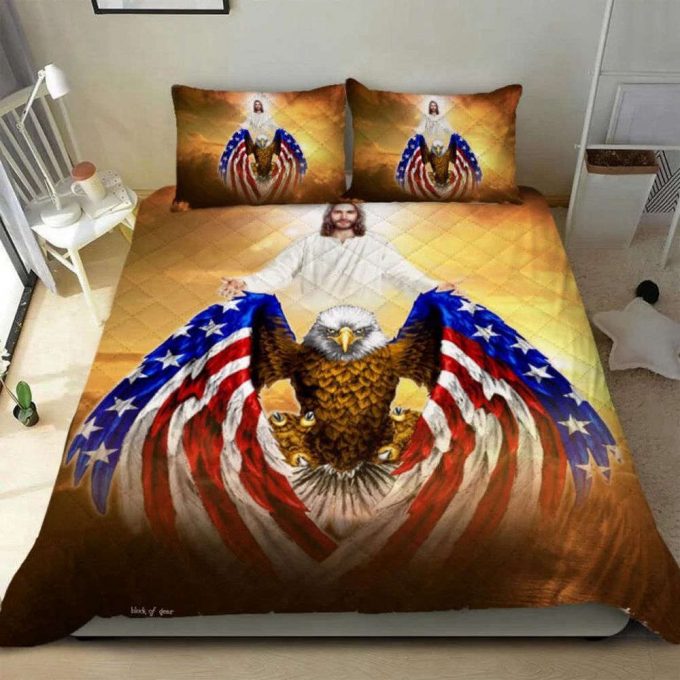 Jesus Christian American Eagle Quilt Bedding Set Gift 2