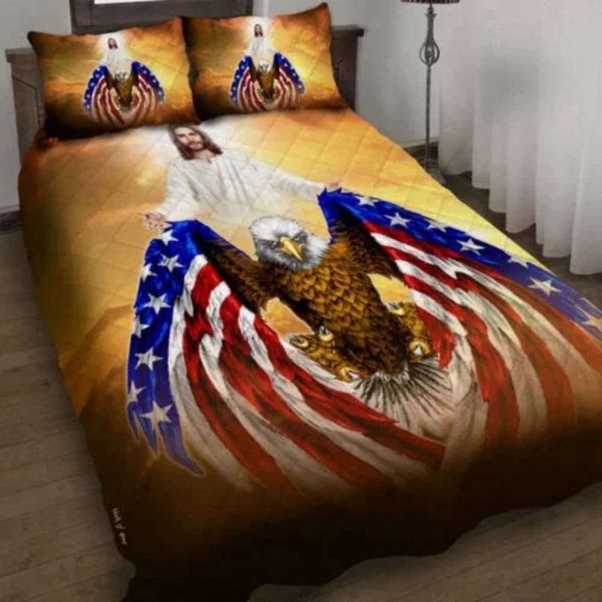 Jesus Christian American Eagle Quilt Bedding Set Gift 3