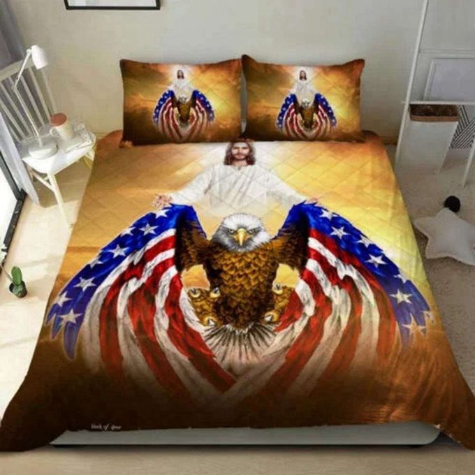 Jesus Christian American Eagle Quilt Bedding Set Gift 4