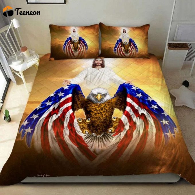 Jesus Christian American Eagle Quilt Bedding Set Gift 1