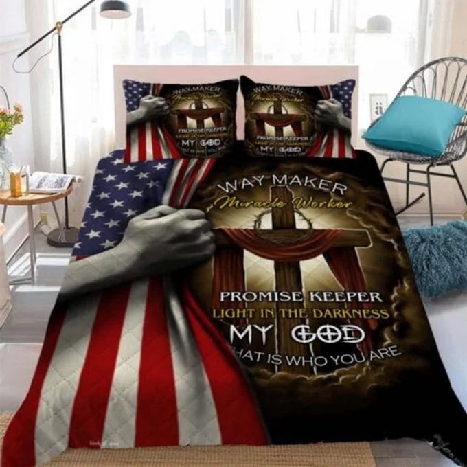Jesus Cross – Way Maker Miracle Worker Quilt Bedding Set Gift 3