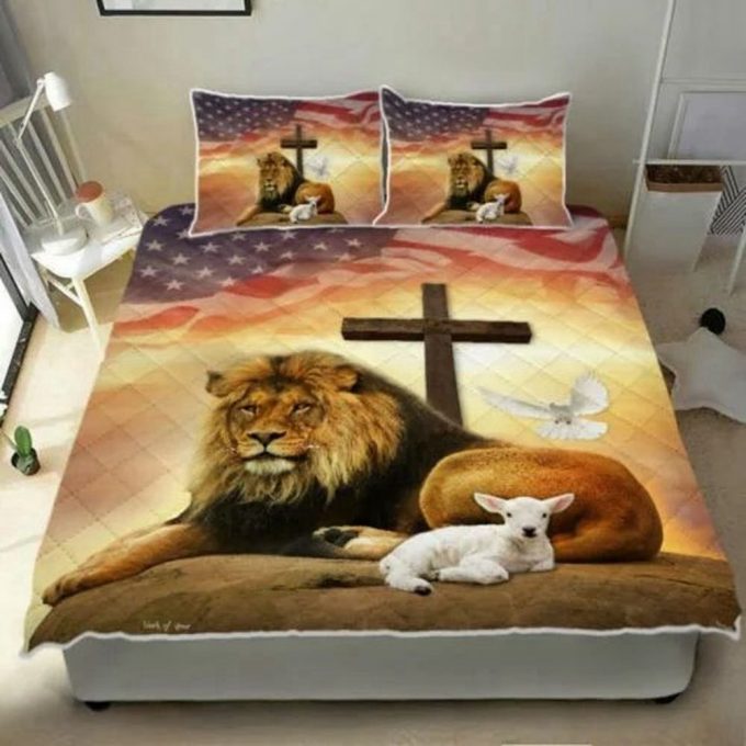 Jesus – Lion And Lamb Holy Spirit Quilt Bedding Set Gift 3