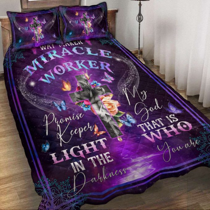 Jesus – Way Maker Miracle Worker Promise Keeper Quilt Bedding Set Gift 3