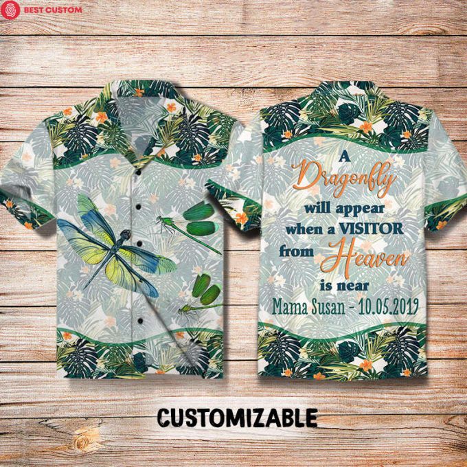 A Dragonfly Will Appear When A Visitor From Heaven Is Near - Personalized All Over Print Hawaiian Shirt - Memorial 2