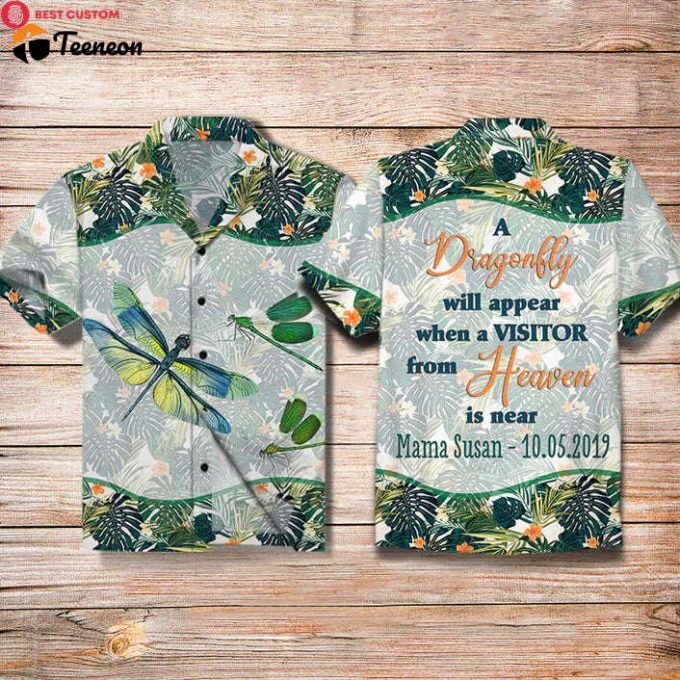 A Dragonfly Will Appear When A Visitor From Heaven Is Near - Personalized All Over Print Hawaiian Shirt - Memorial 1