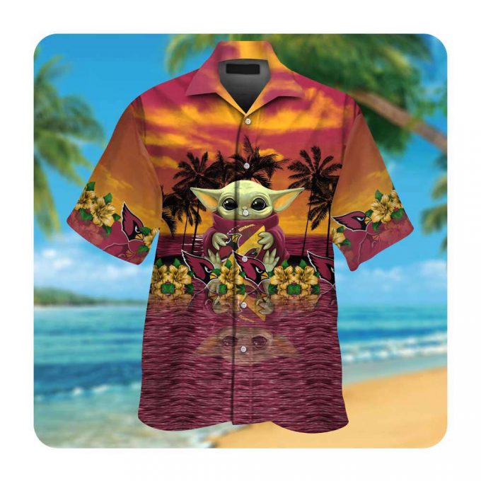 Arizona Cardinals Baby Yoda Short Sleeve Button Up Tropical Aloha Hawaiian Shirts Nfl 2