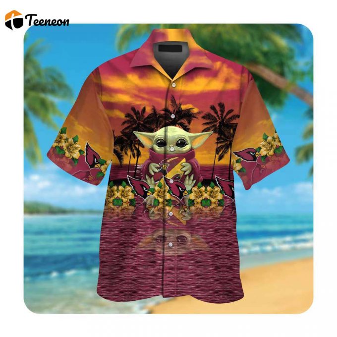 Arizona Cardinals Baby Yoda Short Sleeve Button Up Tropical Aloha Hawaiian Shirts Nfl 1