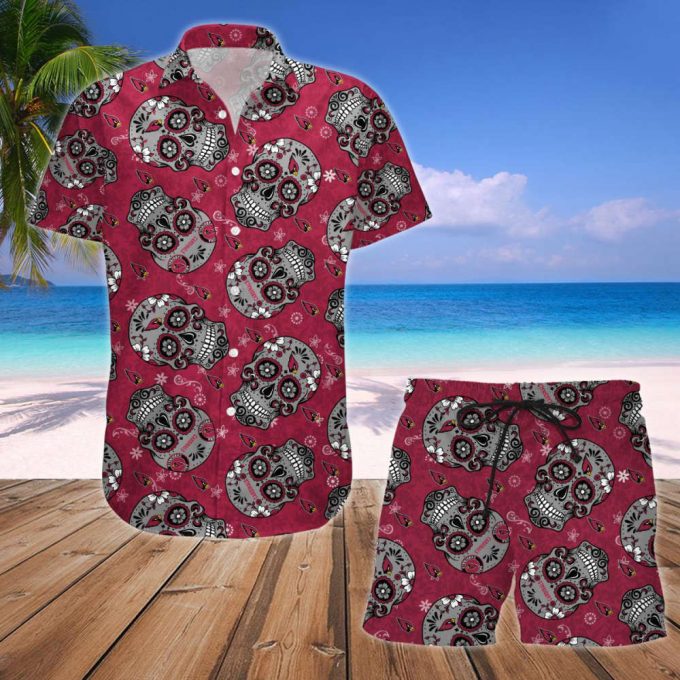 Arizona Cardinals Nfl Skull Hawaiian Shirt And Short 2