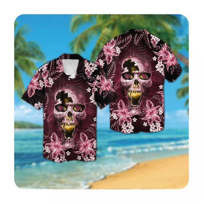 Arizona Cardinals Skull Hawaiian Shirts Tropical Aloha Skull Short Sleeve Button Up Gift For Nfl Fans 2