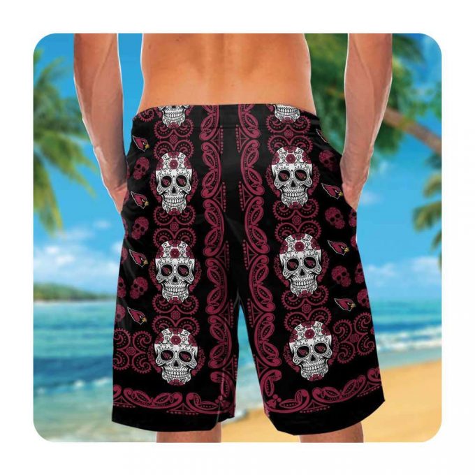 Arizona Cardinals Skull Hawaiian Shirts Tropical Aloha Skull Short Sleeve Button Up Gift For Nfl Fans 3