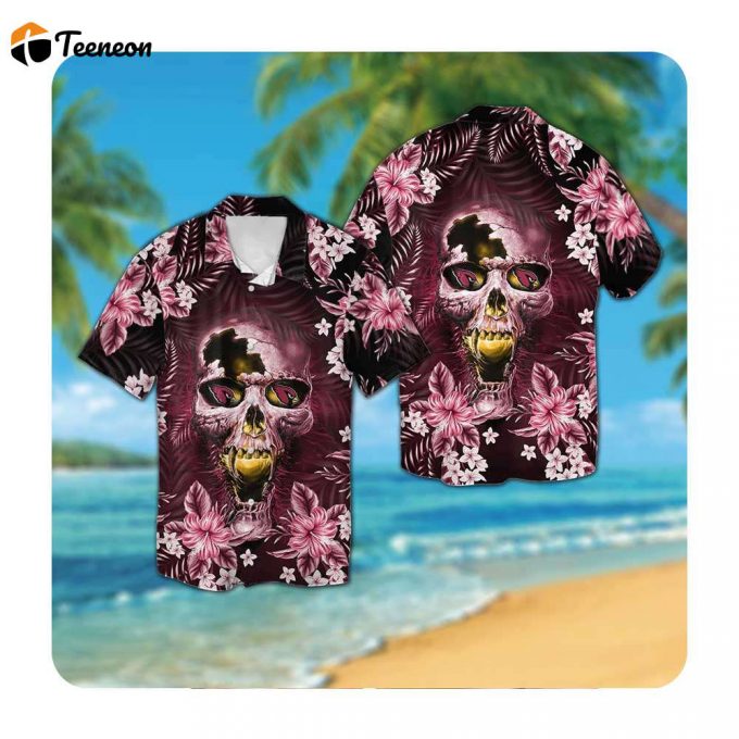 Arizona Cardinals Skull Hawaiian Shirts Tropical Aloha Skull Short Sleeve Button Up Gift For Nfl Fans 1