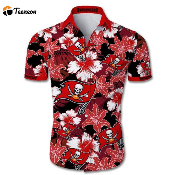 Beach Shirt Tampa Bay Buccaneers Hawaiian All Over Print Shirt Tropical Flower Short Sleeve Slim Fit Body 1