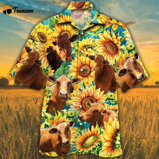 Beefmaster Cattle Sunflower Watercolor Hawaiian Shirt, Alpaca Hawaiian Shirt, Hawaiian Shirts For Men, Women 1