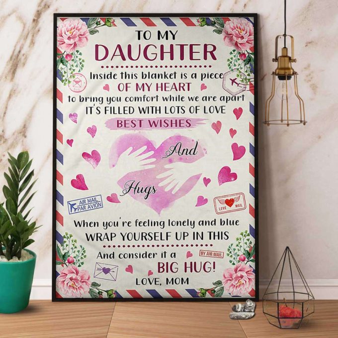 Big Hug Mom To My Daughter It’s Filled With Lots Of Love Best Wishes Pink Heart &Amp; Hug Love Air Mail Flowers Gift Poster No Frame Matte Canvas 2