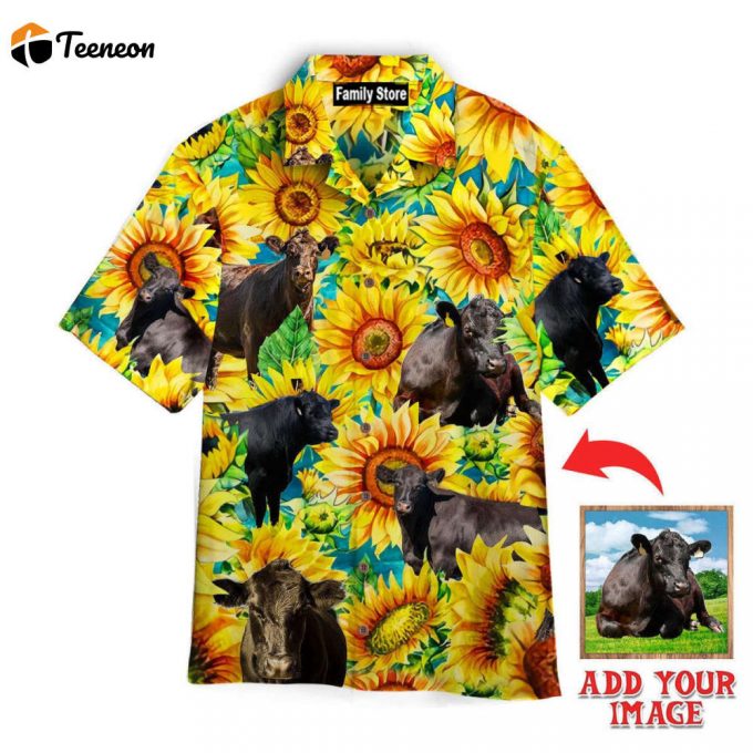 Black Angus Cattle Lovers Sunflower Watercolor Hawaiian Shirt 1