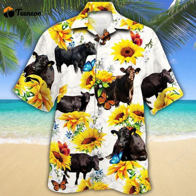 Black Angus Cattle Sunflower Hawaiian Shirt, Cow Hawaiian Shirt For Men, Women 1