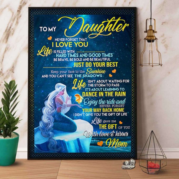Blue Mermaid Mom To My Daughter Life Gave Me The Gift Of You With Love &Amp; Kisses Mermaid &Amp; Fish Lovers Poster No Frame Matte Canvas 2