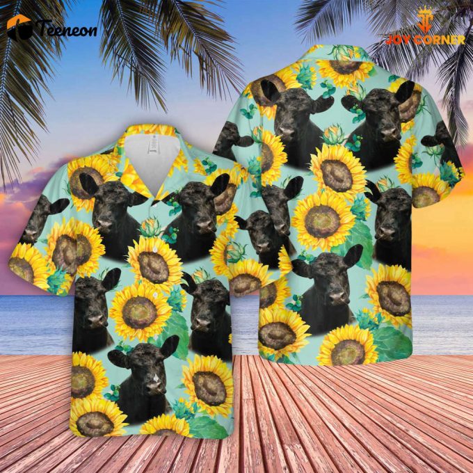 Bobsgardens Belted Galloway Sunflowers Floral Farm 3D Hawaiian Shirt 1