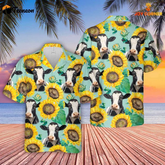 Bobsgardens Holstein Sunflowers Floral Farm 3D Hawaiian Shirt 1