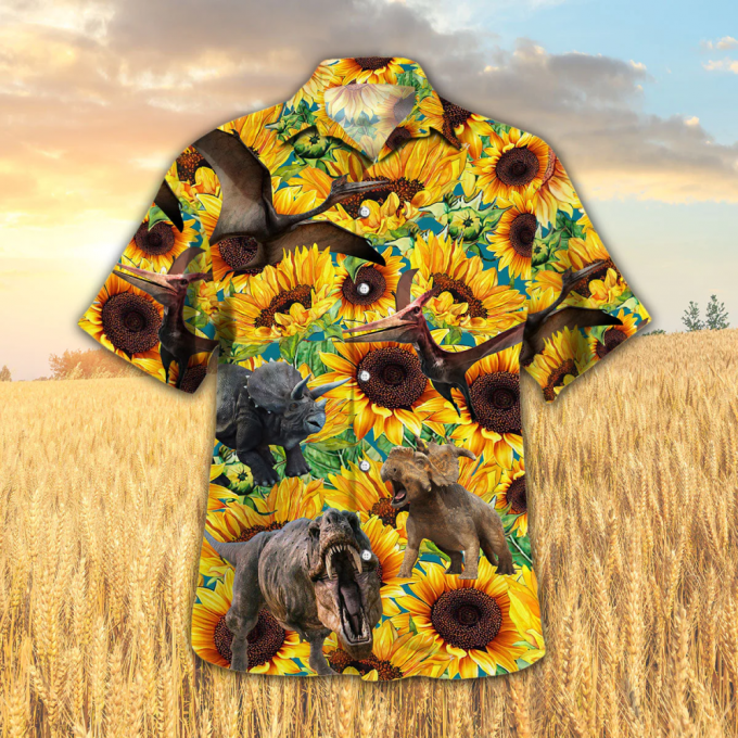 Bobsgardens Sunflower Dinosaur All Printed 3D Hawaiian Shirt