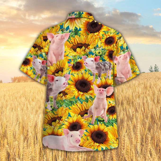 Bobsgardens Sunflower Pig All Printed 3D Hawaiian Shirt 2