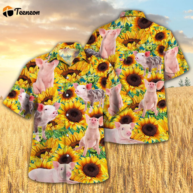 Bobsgardens Sunflower Pig All Printed 3D Hawaiian Shirt 1