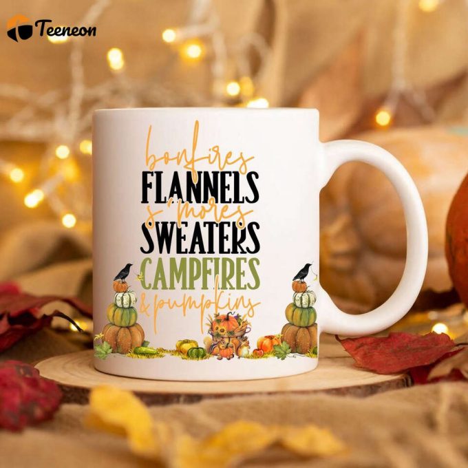 Bonfires Flannel S'Mores Fall Coffee Mug, Fall Coffee Mug, 1