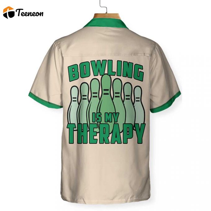 Bowling Is My Therapy Hawaiian Shirt, Green And White Bowling Shirt, Best Gift For Bowling Players, Friend, Family 1