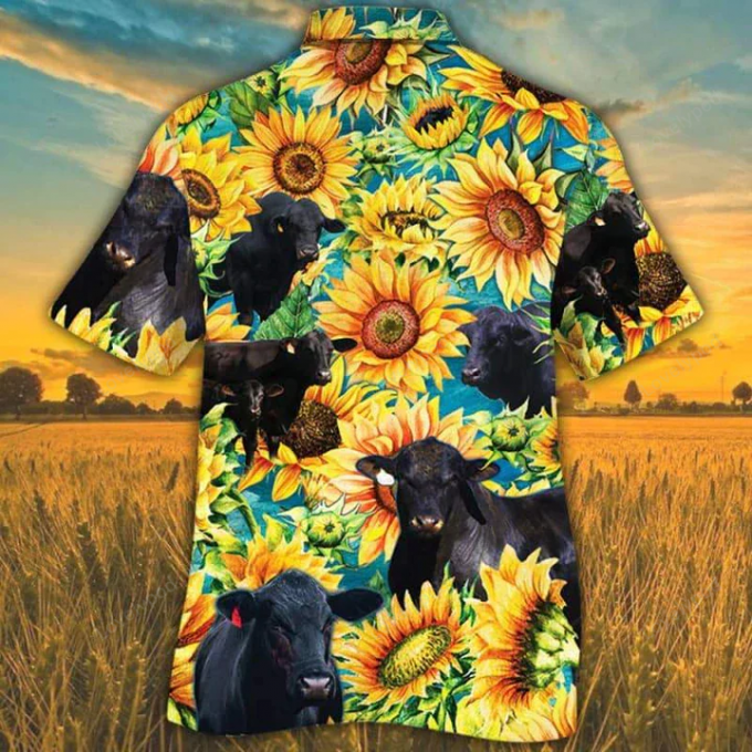 Brangus Cattle Lovers Sunflower Watercolor Hawaiian Shirt, Cow Hawaiian Shirts For Men, Women 2