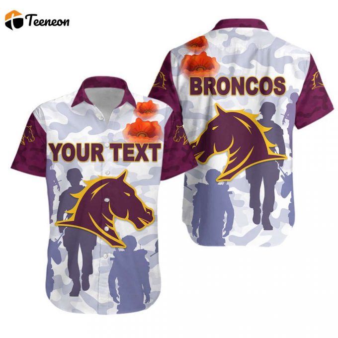 Brisbane Broncos Hawaiian Shirt Anzac Day Camouflage Vibes Purple No.1 K8 1