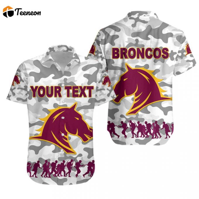 Brisbane Broncos Hawaiian Shirt Anzac Day Camouflage Vibes White K8 1