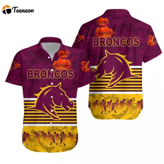 Brisbane Broncos Hawaiian Shirt Anzac Day Simple Style Maroon K8 1