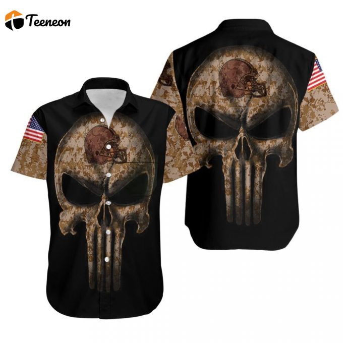 Camouflage Skull Cleveland Browns American Flag Hawaiian Shirt 1