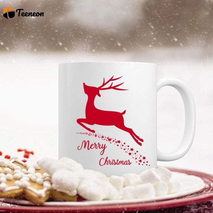 Christmas Merry Christmas Reindeer With Stars Holiday Coffee Mug 1