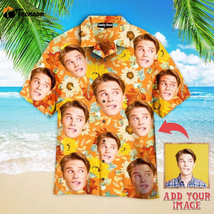 Custom Face On Orange Sunflowers Custom Hawaiian Shirt 1