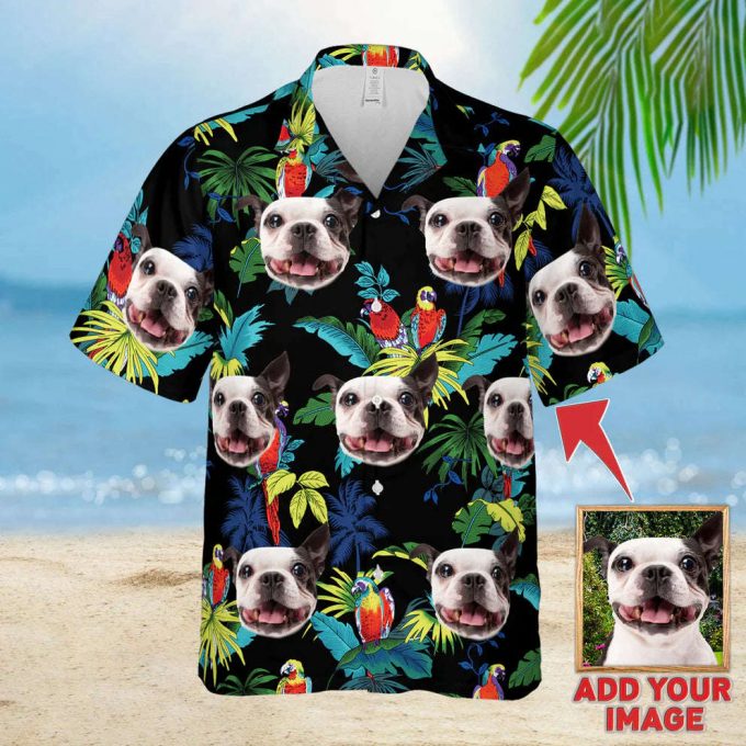 Custom Photo Dog Sunflower &Amp; Leaves Pattern Hawaiian Shirt 4