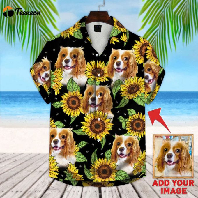 Custom Photo Dog Sunflower &Amp;Amp; Leaves Pattern Hawaiian Shirt 1
